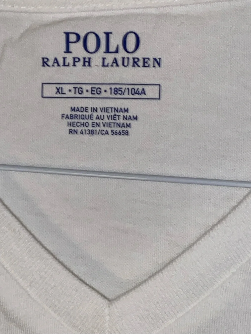 Polo by Ralph Lauren White V-Neck Tee with Navy Pony Size XL